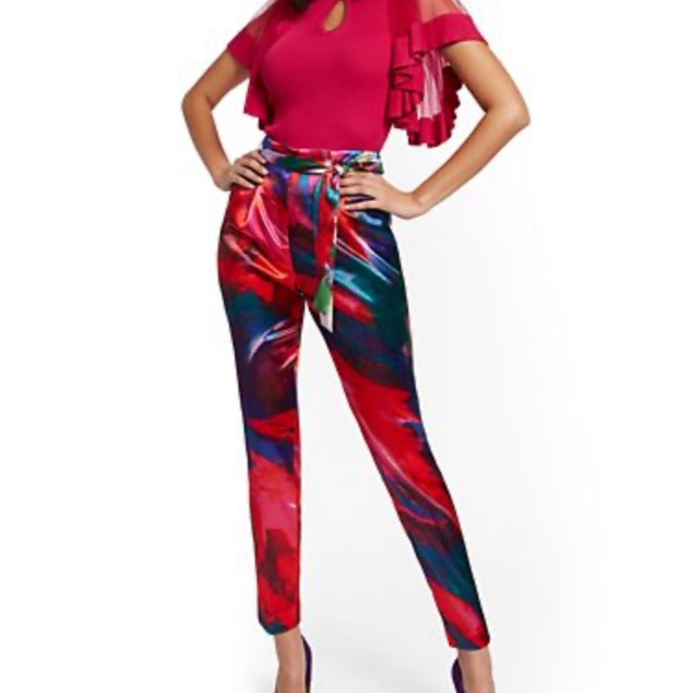 Multicolor paper bag waisted pants